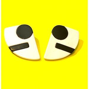 Vintage 80's Style Art Deco Abstract Lucite Post Earrings White and Black Geomet